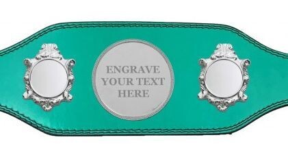 Engraved Title Boxing Belt in Green with Silver Plate
