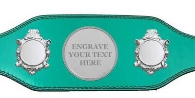 Engraved Title Boxing Belt in Green with Silver Plate