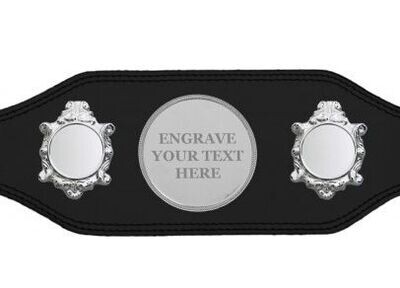 Engraved Title Boxing Belt in Black with Silver Plate