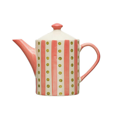 Stoneware Teapot 16oz w/infuser Pink/Green