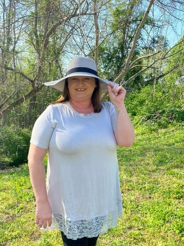 Grey Lace Bottom Short Sleeve Top