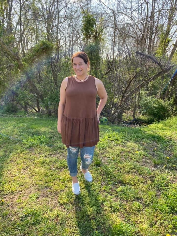 Light Brown Ruffle Bottom Sleeveless Top