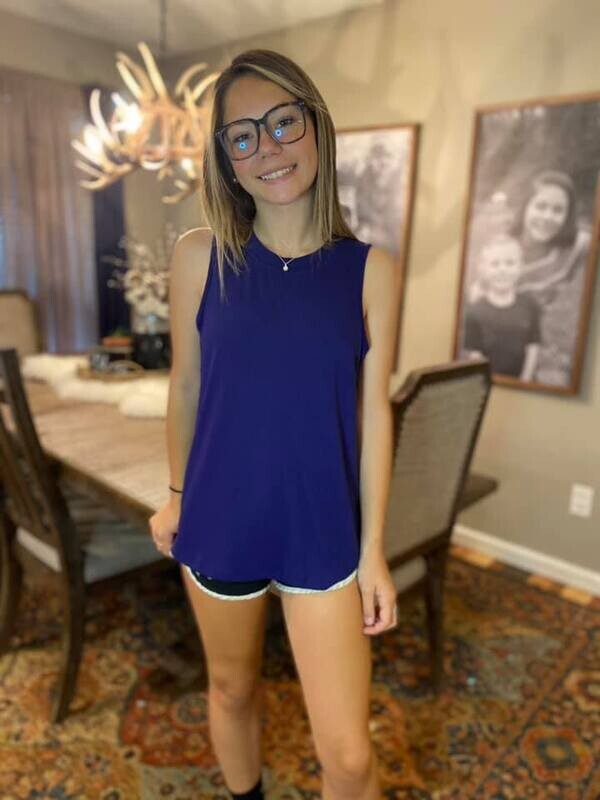 Blue Crew Neck Tank