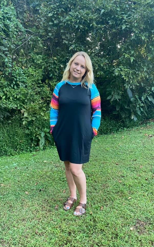 Turquoise Striped Long Sleeve Dress