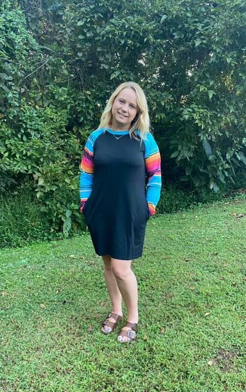Turquoise Striped Long Sleeve Dress