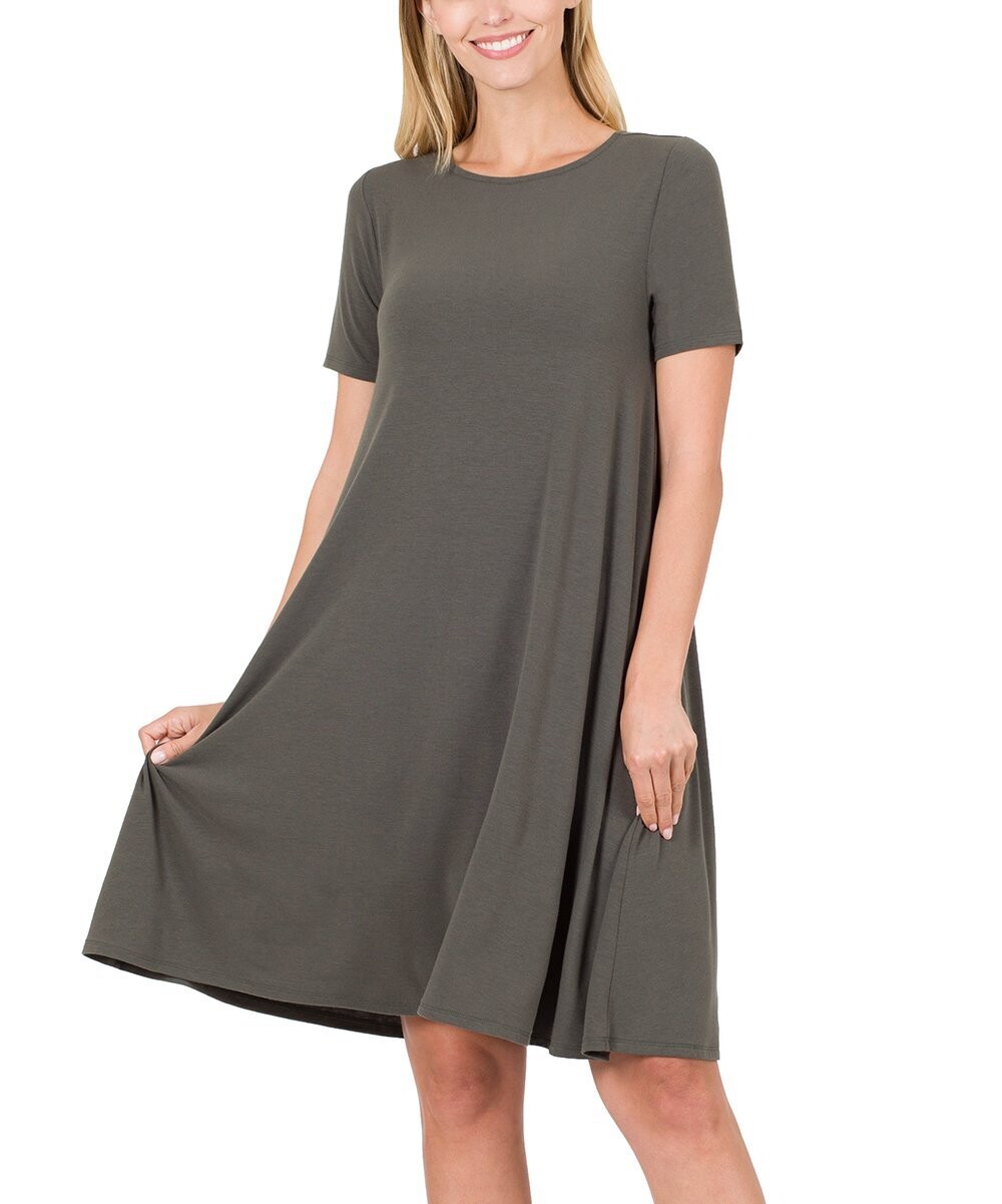 Grey Zenana Scoop Neck Dress Short Sleeve