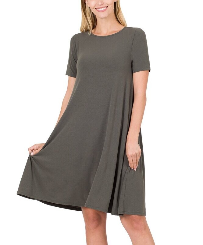 Grey Zenana Scoop Neck Dress Short Sleeve