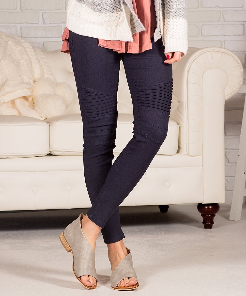 Navy Cotton Moto Legging