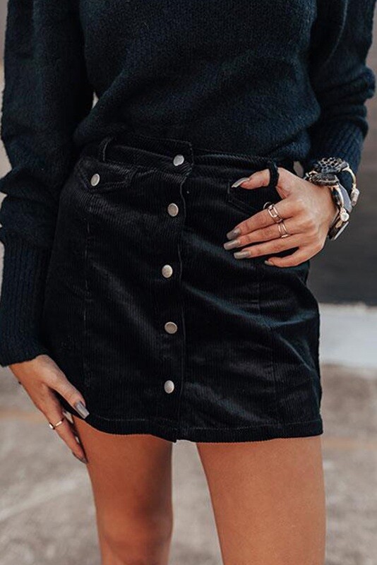 Black Corduroy Mini Skirt