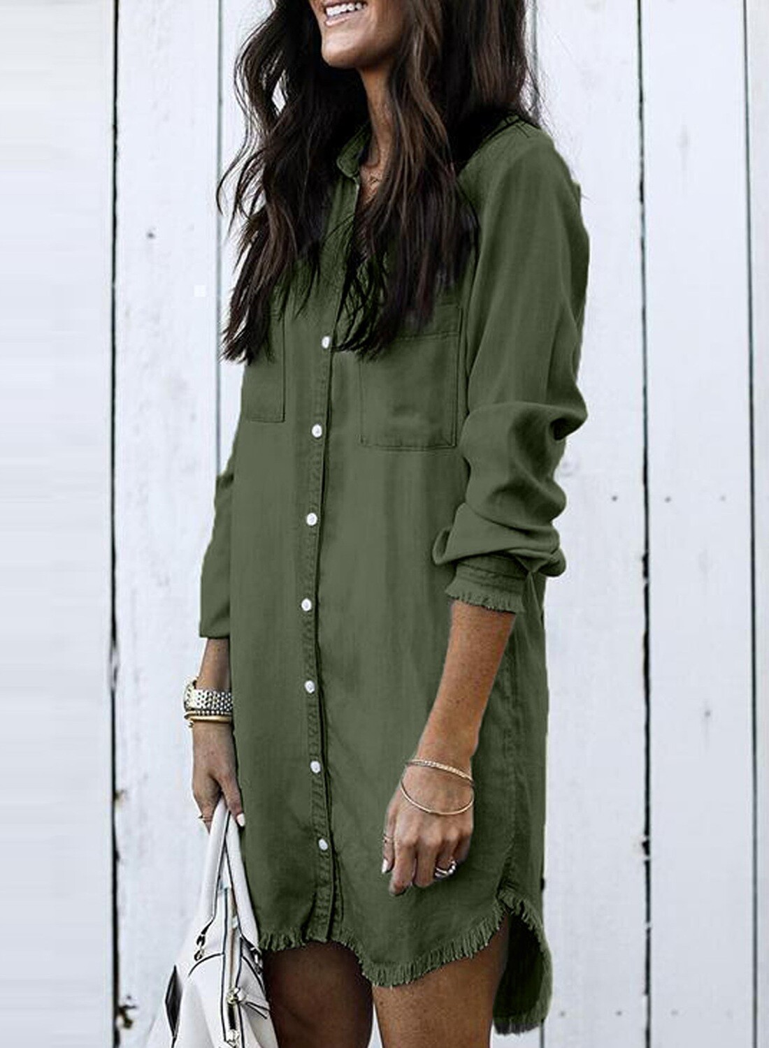 Green Denim Shirt Dress