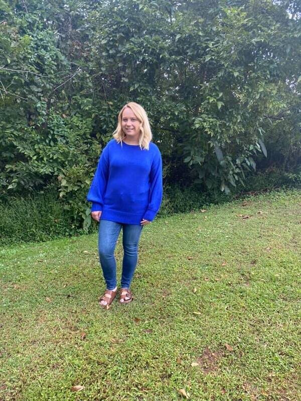 Blue Tie Back Balloon Sleeve Sweater