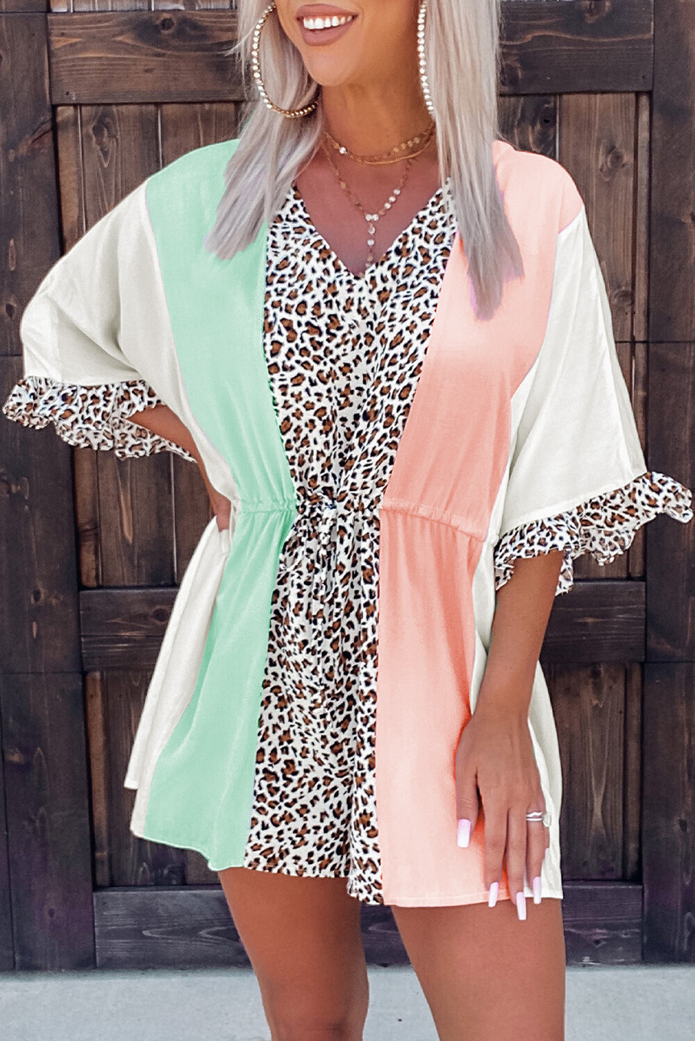 Colorblock Leopard Romper