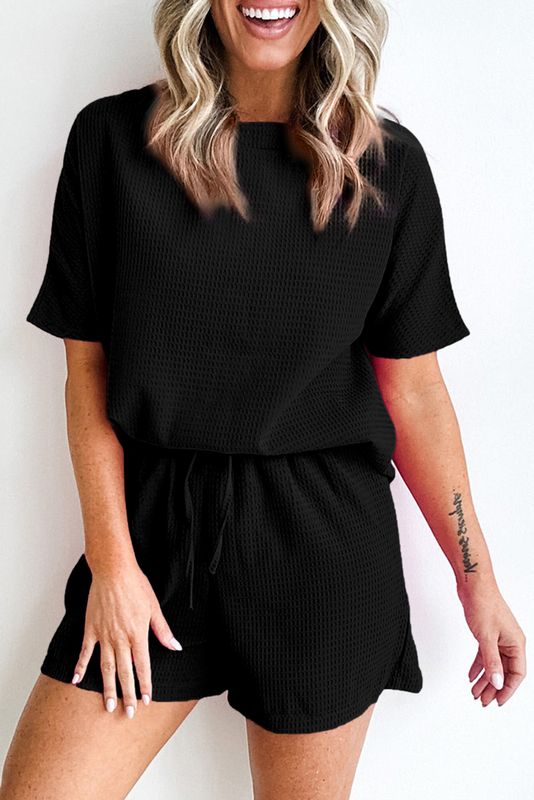 Black Textured Shorts Set