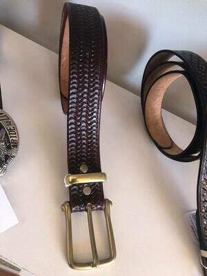 Hand Stamped Mahogany 38mm Belt 28" - 32" waist