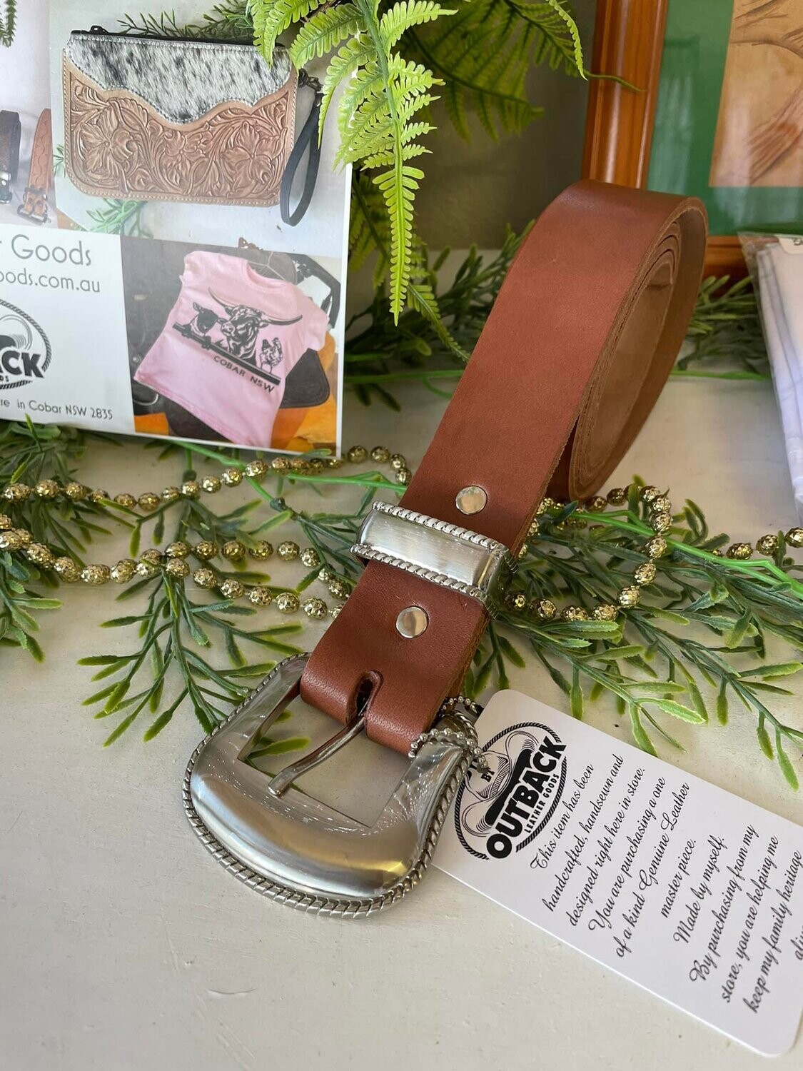 Saddler's Premium Natural English bridle leather Belt with a Stainless Steel Rope Edge designed Buckle Set​