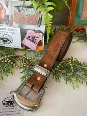 Brown Speckled Belt with Rope Edge Buckle Set 40" - 45" waist