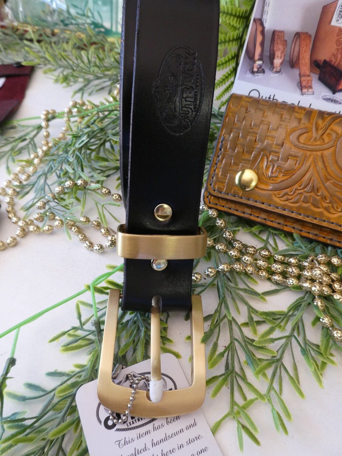 Saddler's Premium Dark Brown Polished Natural English bridle leather Belt with a Solid Brass Buckle Set