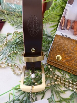Saddler's Premium Dark Brown Polished Natural English bridle leather Belt with a Solid Brass Buckle Set