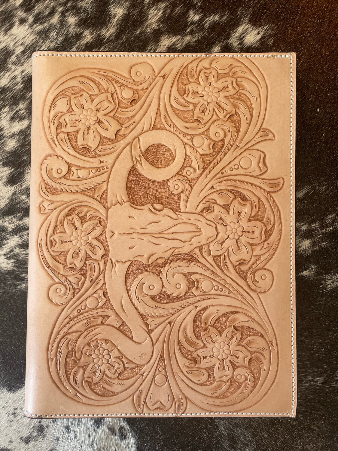 A4 Hand-carved Floral And Skull Journal Cover