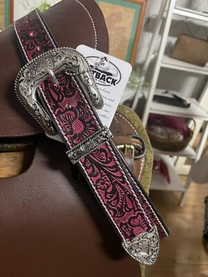 Western Floral Belt Fuschia and Black with Angel Fire Buckle Set