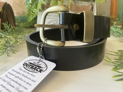Saddler's Premium Black English bridle leather Belt with a Solid Antique Brass Buckle Set