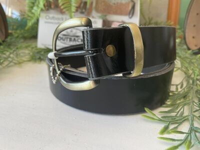 Saddler's Premium Black Natural English bridle leather Belt with a Solid Polished Antique Brass Buckle Set