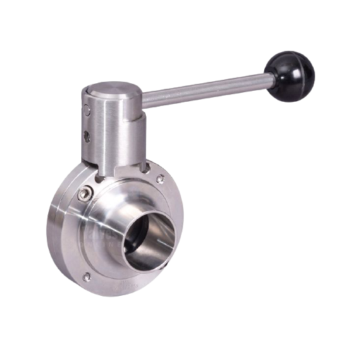 4" 316 Stainless Steel Plain Weld End Hygienic Butterfly Valve - Pull Handle