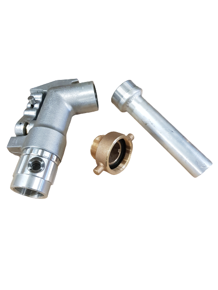 1 1/2" BSP INLET SWIVEL X GUNMETAL 2" BSP SWIVEL FEMALE OUTLET & 2" BSP MALE X 8" LONG X 1.625 O/D SPOUT IN ALLOY / TYPE: Standard - Fuel Oil Delivery Nozzles (with Anti Drain Valves) Inlet Swivel with Twin Port Sight Glass / Type: Standard / Kit 3