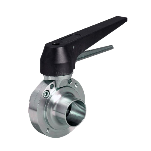 1 1/2" 316 Stainless Steel Plain Weld End Hygienic Butterfly Valve - Notch Lever