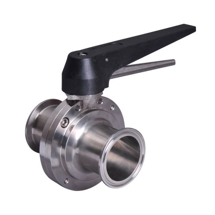 2 1/2" 316 Stainless Steel Clamp Ended Hygienic Butterfly Valve - Notch Lever