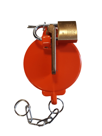 3"-SINGLE ARM CAP- S/S CHAIN - VAPOR RECOVERY- KEYS TO DIFFER-  ALL BRASS PADLOCK - COATED ORANGE