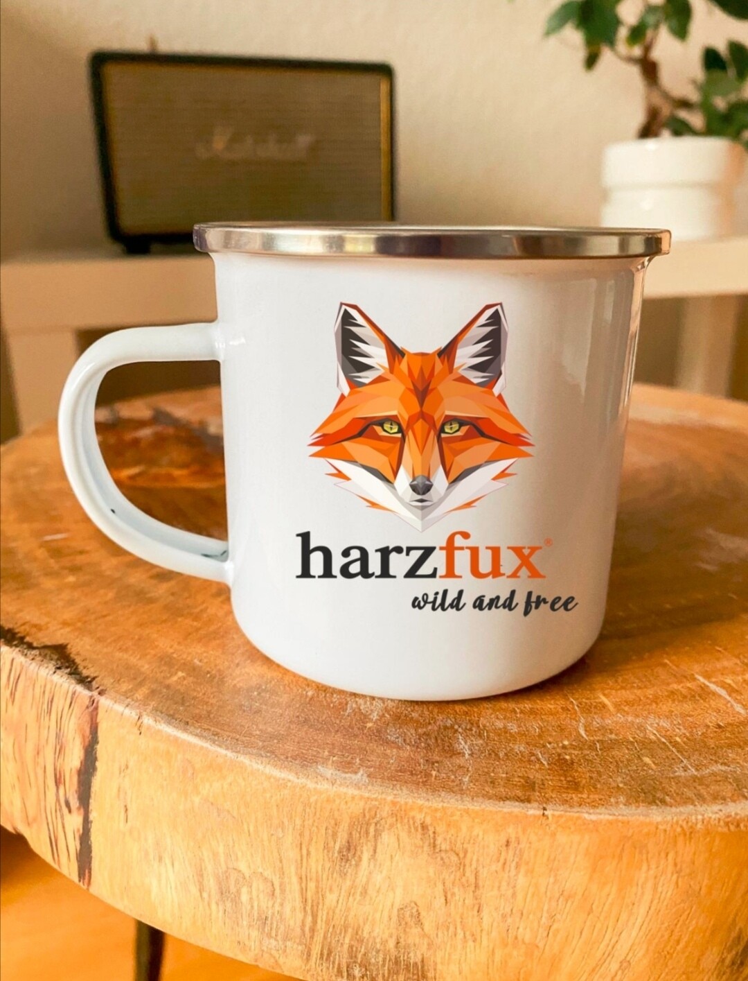 Emailletasse &quot;harzfux&quot;🦊 silberner Rand