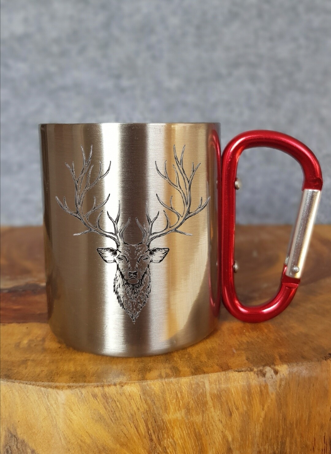 Edelstahlbecher mit Karabiner &quot;Hirsch&quot; 🦌