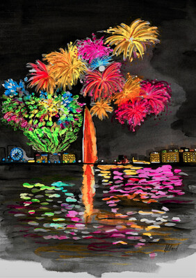 Art - Impression Le feu au lac pour cadre