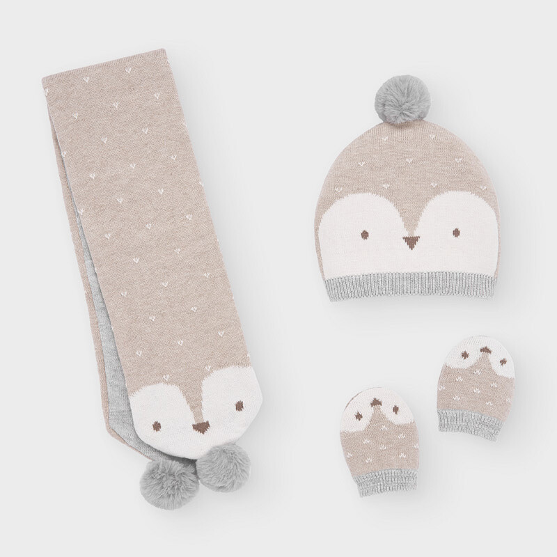Mayoral Set cappello sciarpa e manopole Nocciola neonato