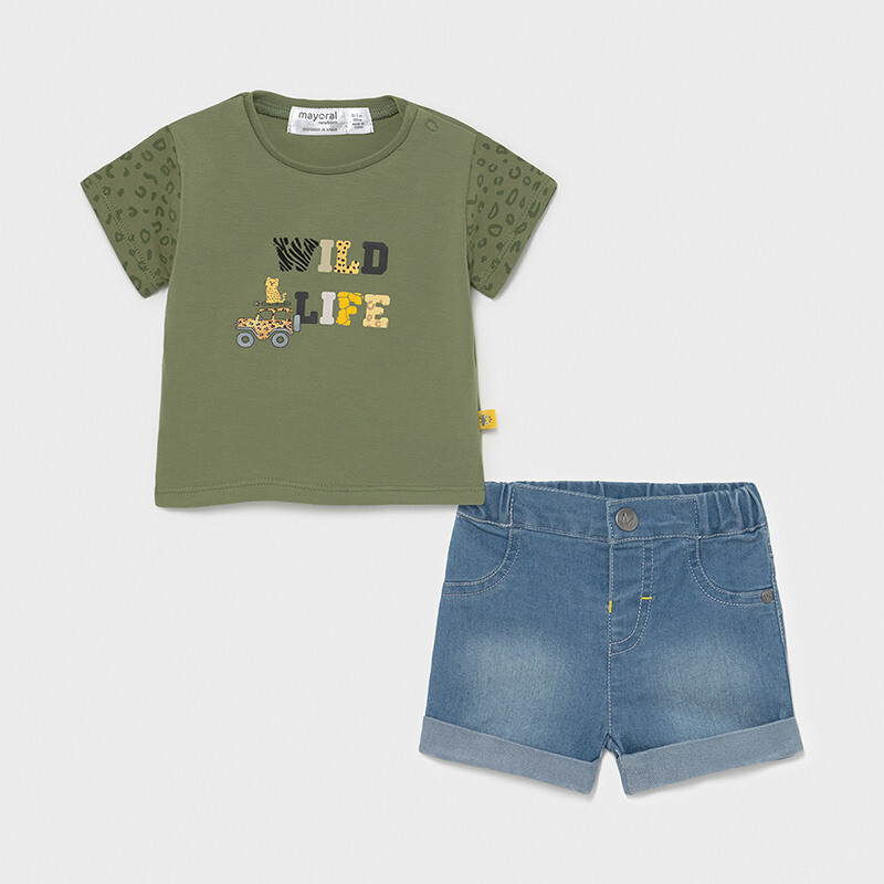 Mayoral completo Safari verde denim neonato