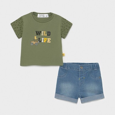 Mayoral completo Safari verde denim neonato