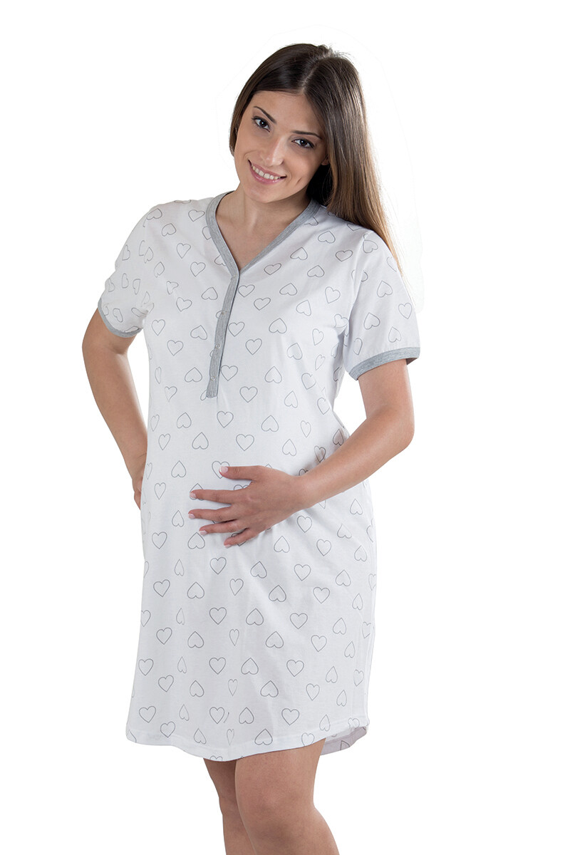 Premamy camicia da notte mezza manica apertura davanti cuori grigi