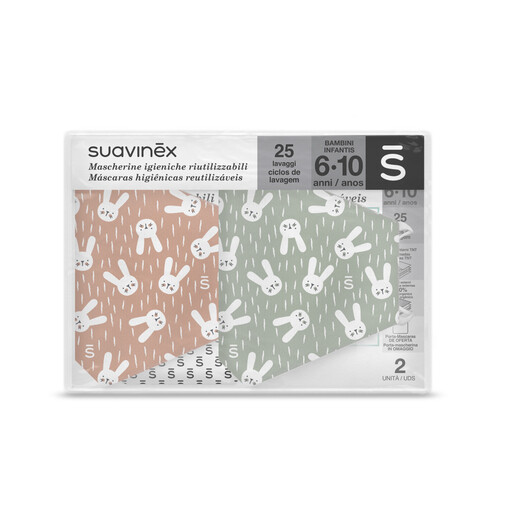 Suavinex Mascherine di stoffa Ragazzi 6-10 Anni , Hygge Rosa+Verde
