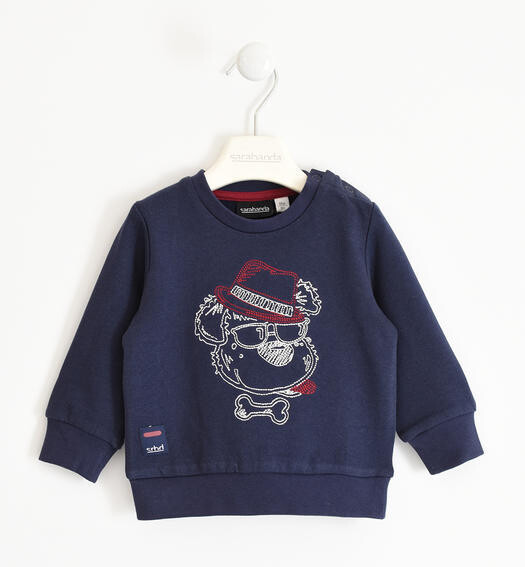 Sarabanda felpa con ricamo Dog Blu Navy bambino