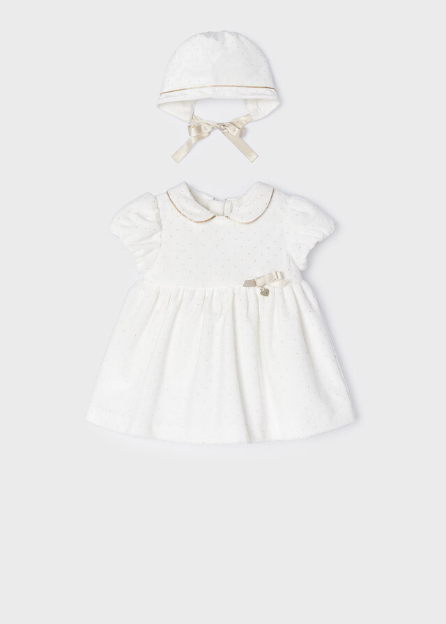 Mayoral vestito ciniglia con cuffietta Panna/Oro neonata