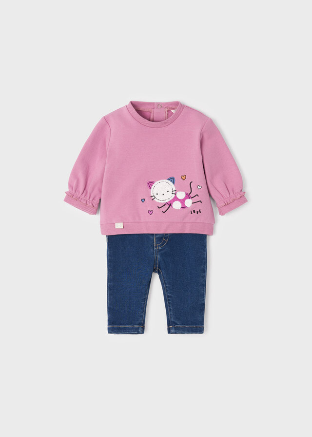 Mayoral completo felpa Denim Malva neonata
