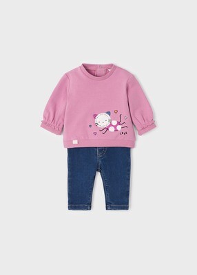 Mayoral completo felpa Denim Malva neonata