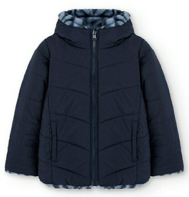 Boboli Parka reversibile pellicciotto Animalier Blu bambina