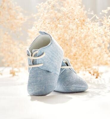 Minibanda scarpe cerimonia Lino Celeste neonato