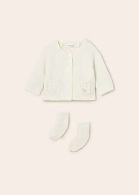 Mayoral Cardigan e Calze Tricot Panna neonata