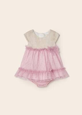 Mayoral abito cerimonia Lino Beige Rosa neonata