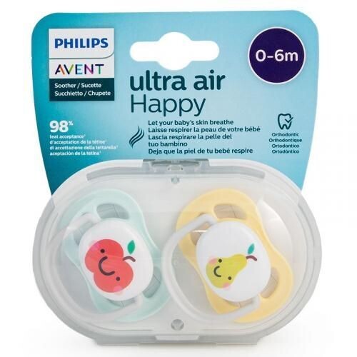 Philips Avent Ultra Air Happy Fruit 0-6 mesi, 2 Succhietti