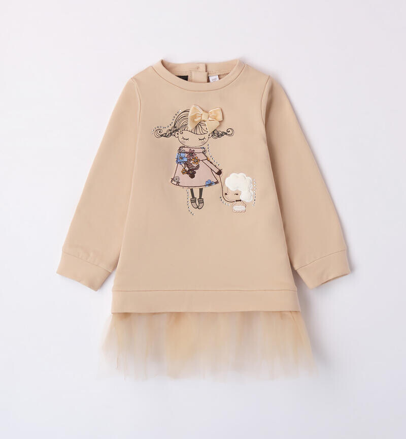 Sarabanda abito felpa tulle Beige bambina