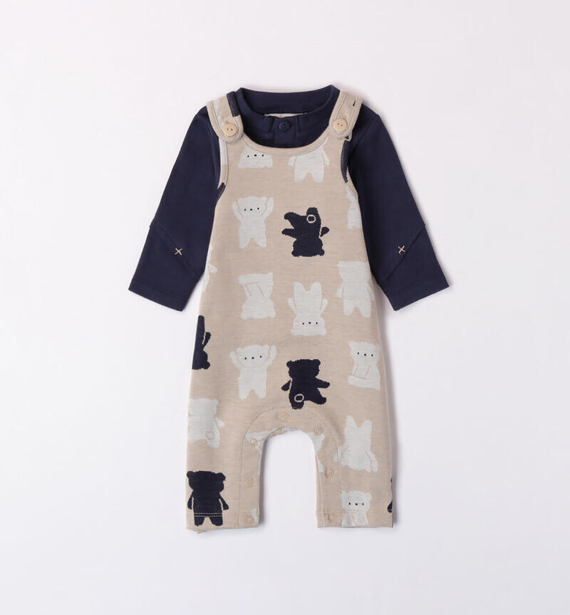 Minibanda completo salopette Tricot Bear Beige neonato